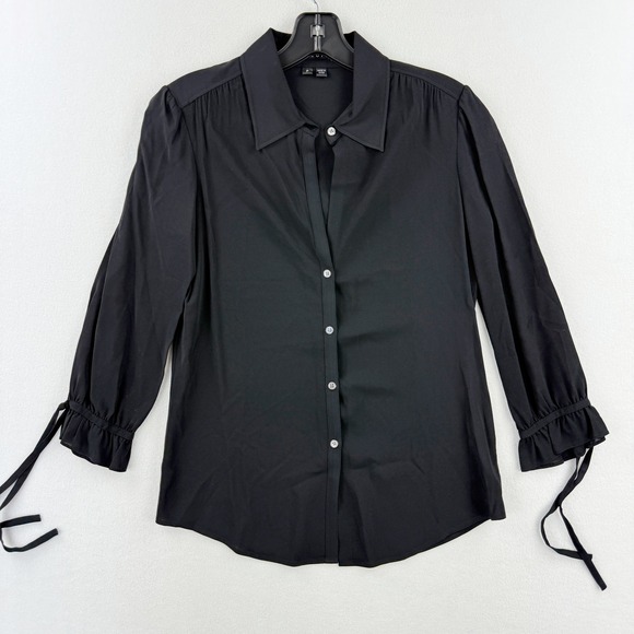 THEORY Classic‎ Fitted Shirt Size P Womens Holford Black Button Up Top Collared - Picture 1 of 7